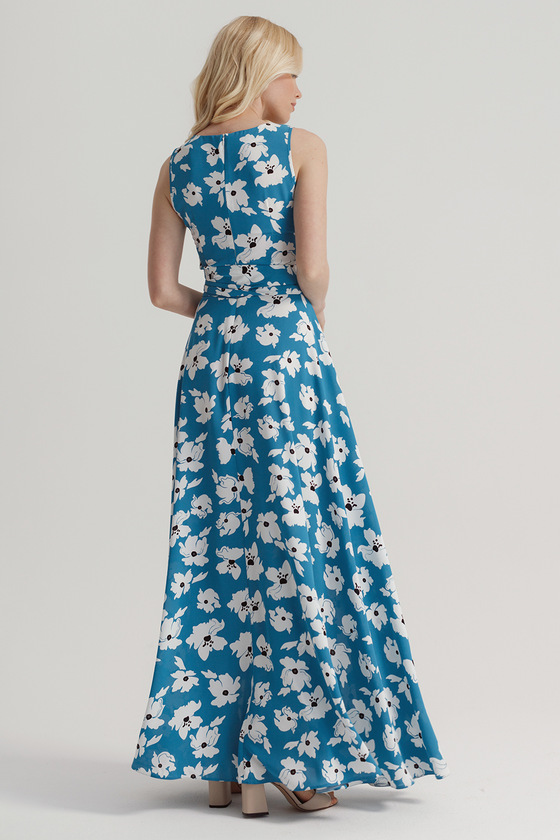 Синее платье в пол с цветочным принтом 4 - интернет-магазин Natali Bolgar