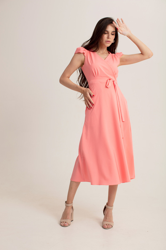 Розовое платье на запах с рукавами-крылышками 5 - интернет-магазин Natali Bolgar