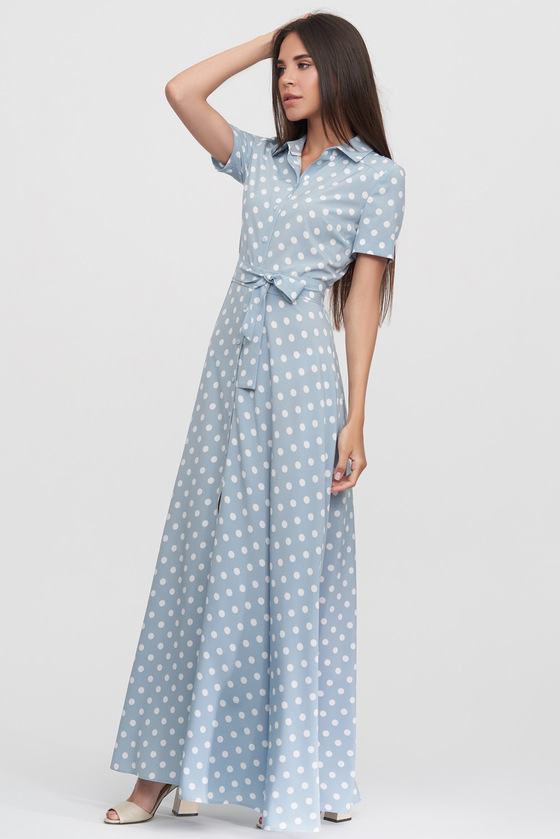 Платье-рубашка голубого цвета в горох - интернет-магазин Natali Bolgar