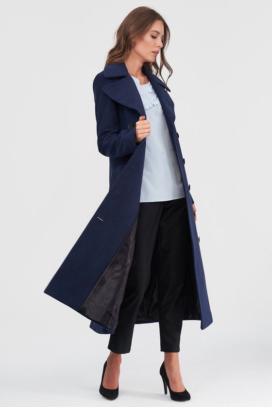 Классическое двубортное пальто синего цвета  4 - интернет-магазин Natali Bolgar