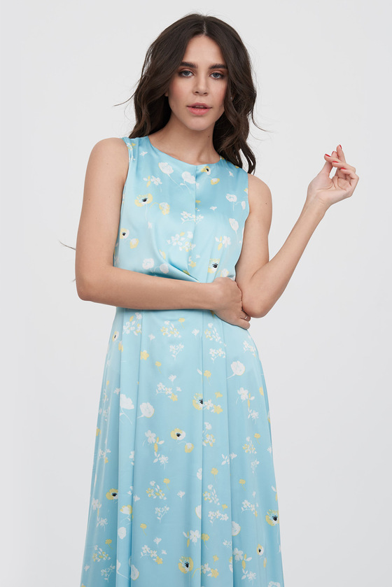 Голубое шелковое платье в цветочном принте 3 - интернет-магазин Natali Bolgar