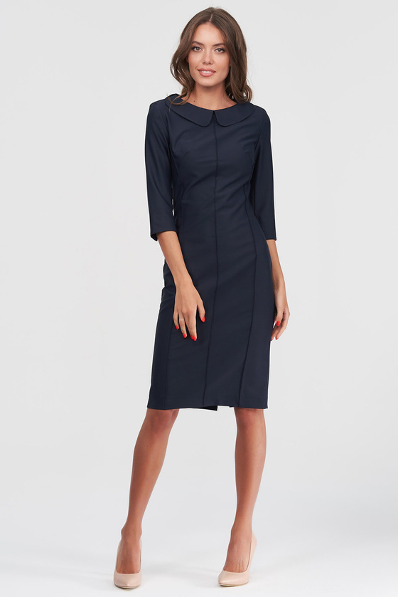 Платье-футляр с отложным воротником темно-синего цвета - интернет-магазин Natali Bolgar