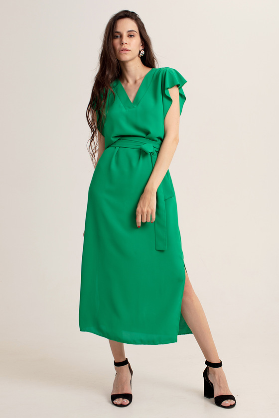 Платье изумрудного цвета с рукавами-крылышками 2 - интернет-магазин Natali Bolgar