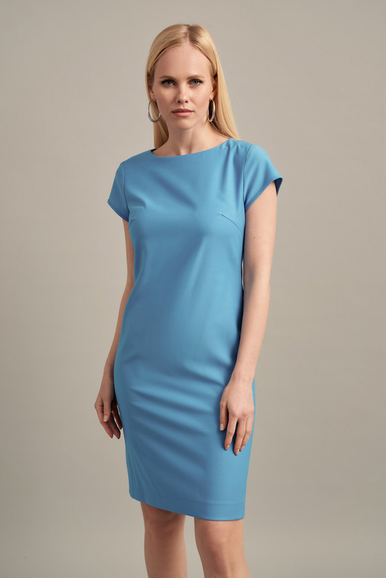 Сукня футляр яскраво-блакитного кольору з коротким рукавом 2 - интернет-магазин Natali Bolgar