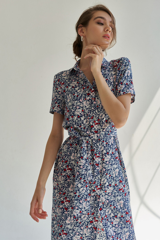 Платье-рубашка с мелким цветочным принтом 1 - интернет-магазин Natali Bolgar