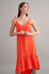 Летнее платье кораллового цвета с асимметричным низом 1 - интернет-магазин Natali Bolgar