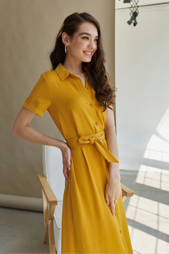 Длинное платье-рубашка желтого цвета 1 - интернет-магазин Natali Bolgar