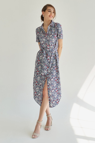 Платье-рубашка с мелким цветочным принтом  – Natali Bolgar