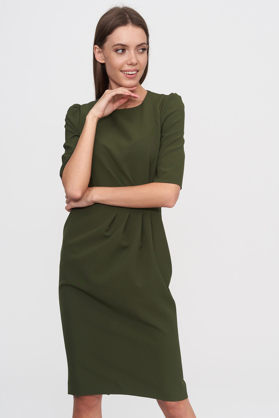 Сукня зеленого кольору із драпіровкою 1 - интернет-магазин Natali Bolgar